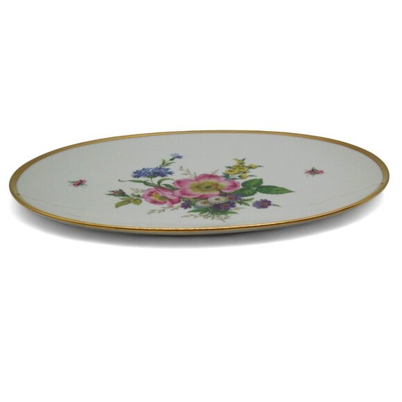 GLORIA BAVARIA Floral Porcelain Platter with Gold Trim Vintage 13" - Picture 4 of 10